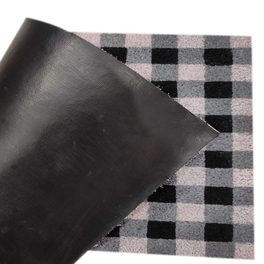  First Concept 18 In. W X 30 In. L Black/White Checkers Welcome Coir Door Mat