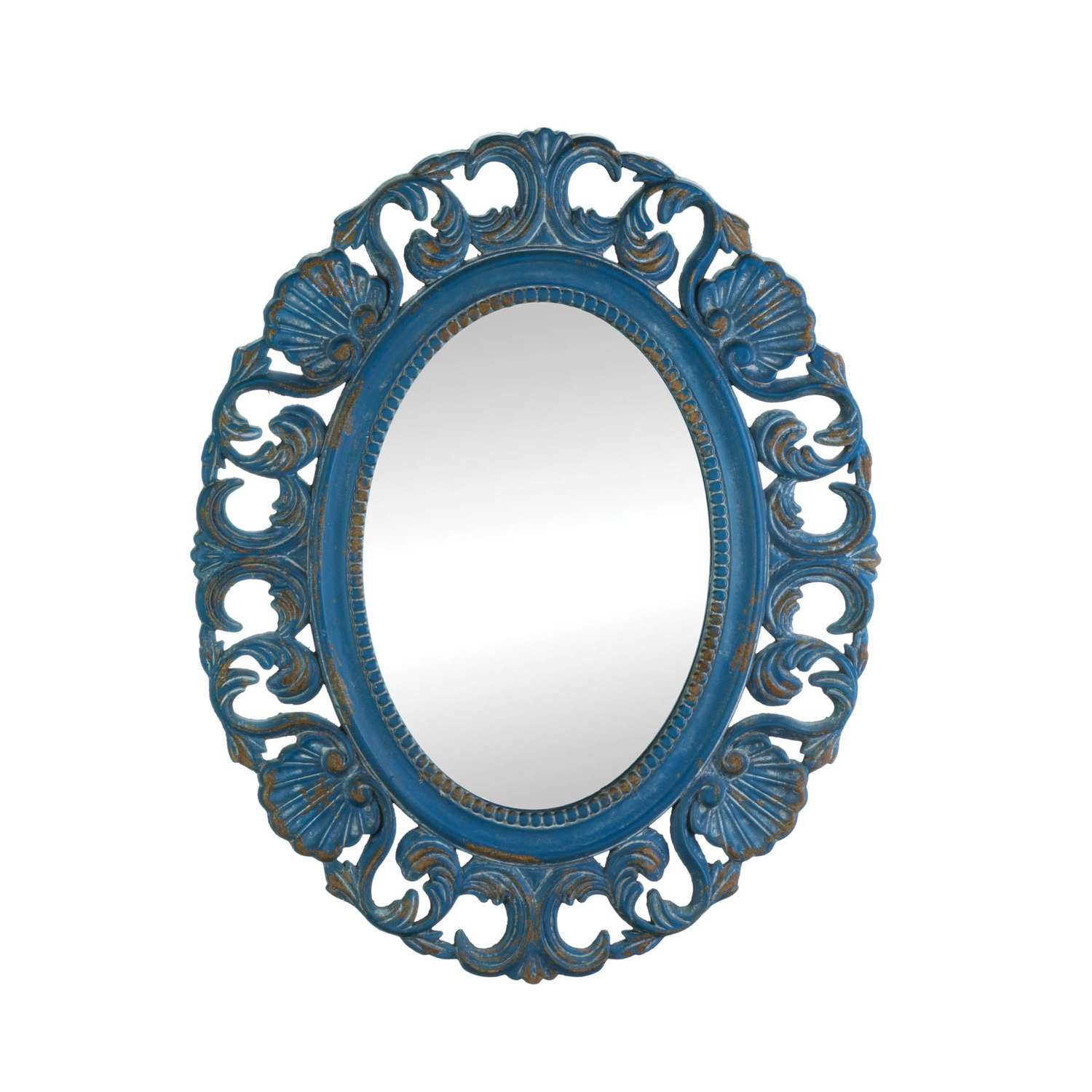  Accent Plus 21.2 In. H X 17.2 In. W Weathered Blue Wood Ornate Oval Wall Mirror