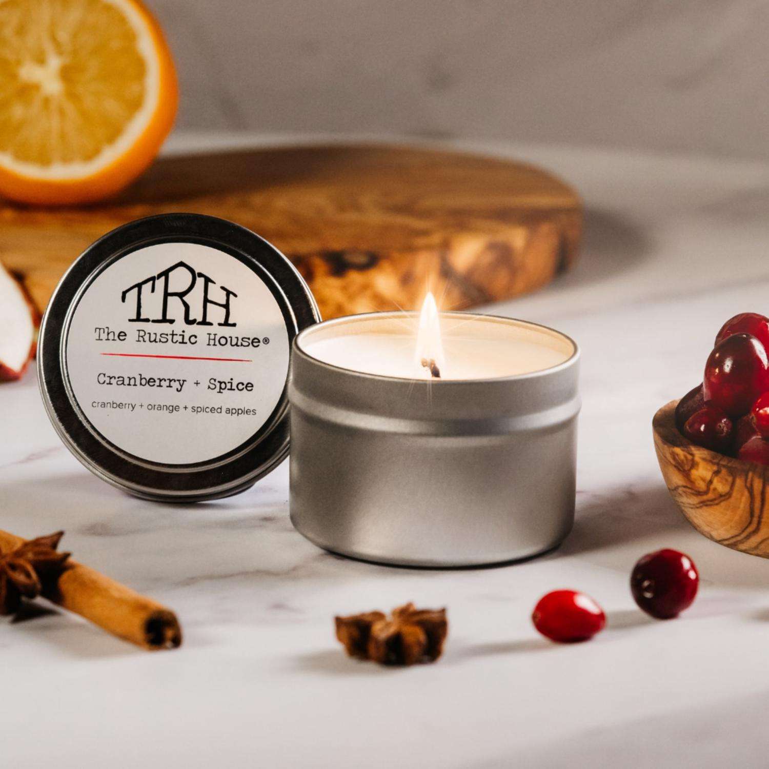  The Rustic House Silver Cranberry/Spice Scent Travel Candle 4 Oz