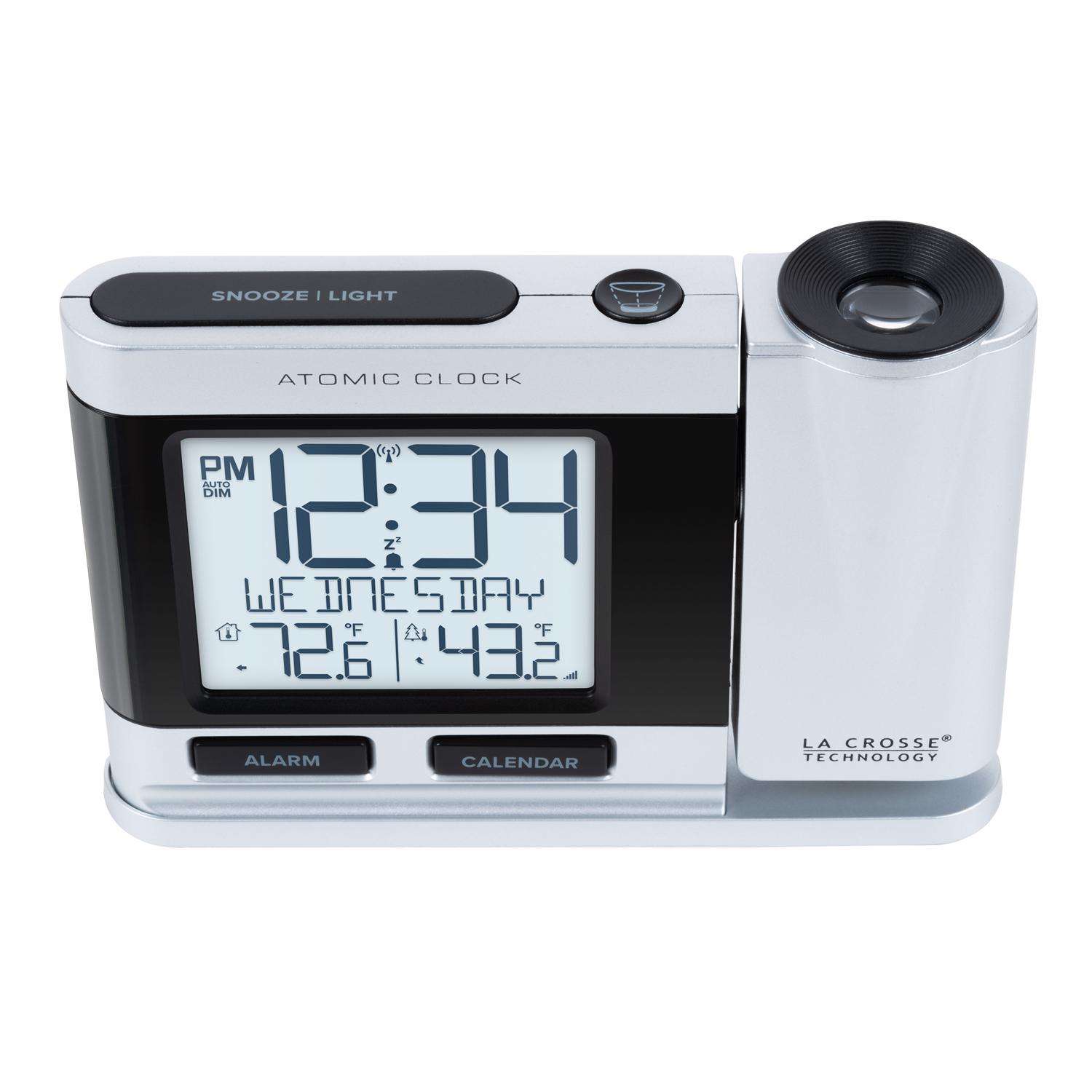  La Crosse Technology 2.5 In. Silver Atomic Projection Alarm Clock LCD Plug-In