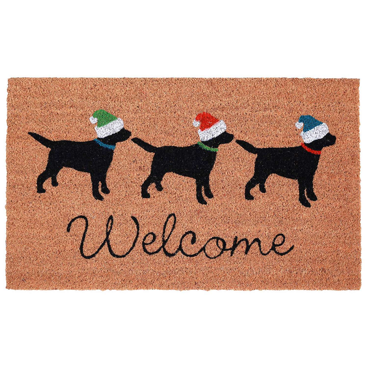  Liora Manne 1.5 W X 2.5 L Natural Welcome Christmas Dogs Coir Floor Mat