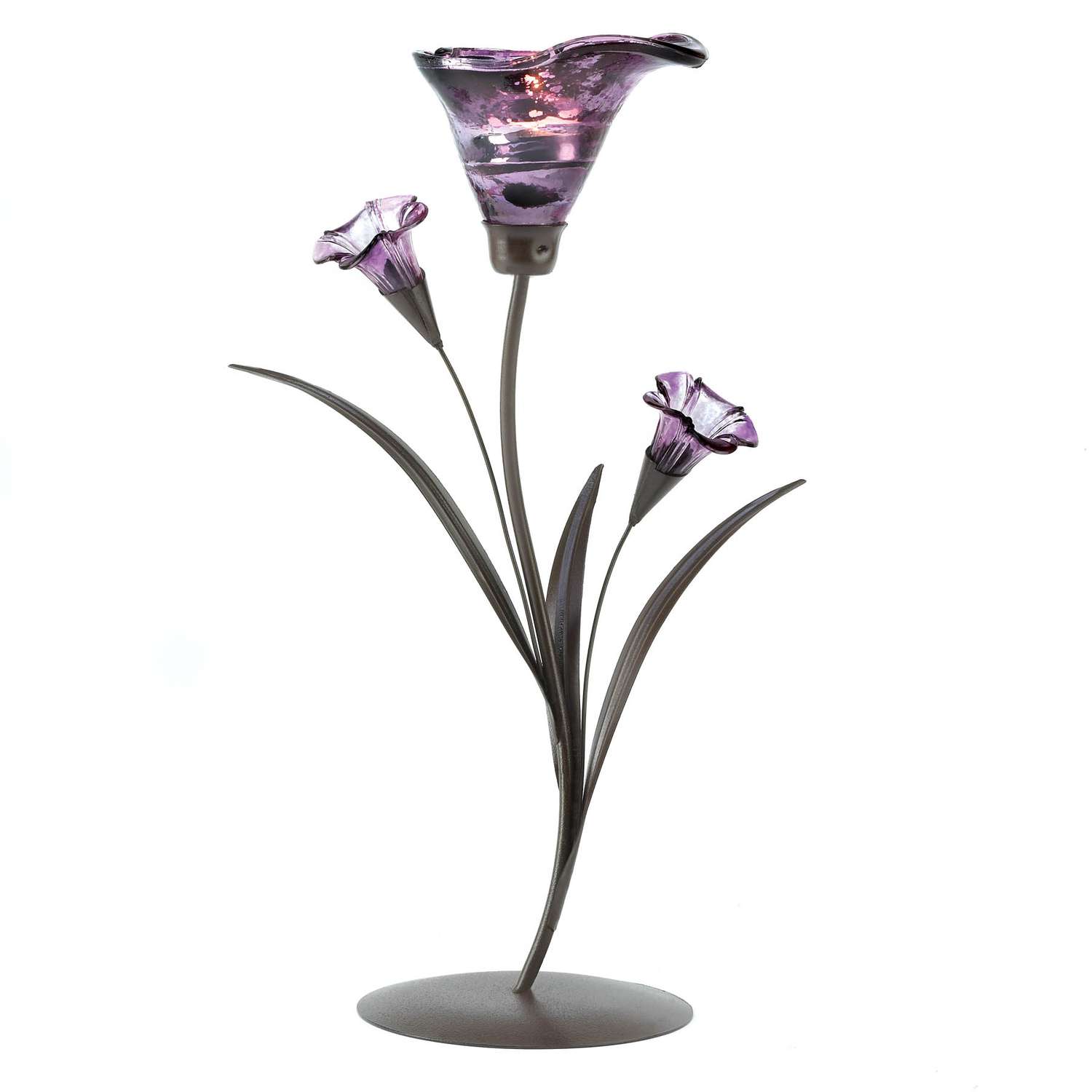  Gallery Of Light 13.5 In. H X 4.625 In. W X 8.5 In. L Serene Lily Glass/Iron Decorative Candle Holde