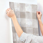 RoomMates 18 In. W X 18.86 Ft. L Buffalo Plaid Taupe Vinyl Peel And Stick Wallpaper