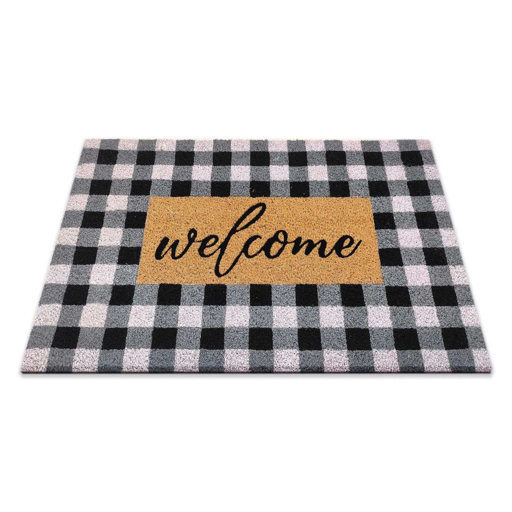  First Concept 18 In. W X 30 In. L Black/White Checkers Welcome Coir Door Mat