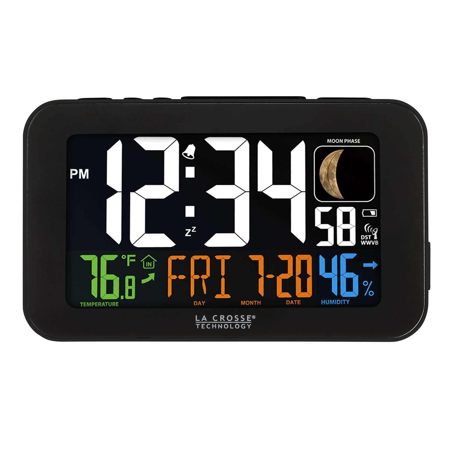  La Crosse Technology 5.56 In. Black Atomic Alarm Clock Digital Battery Operated
