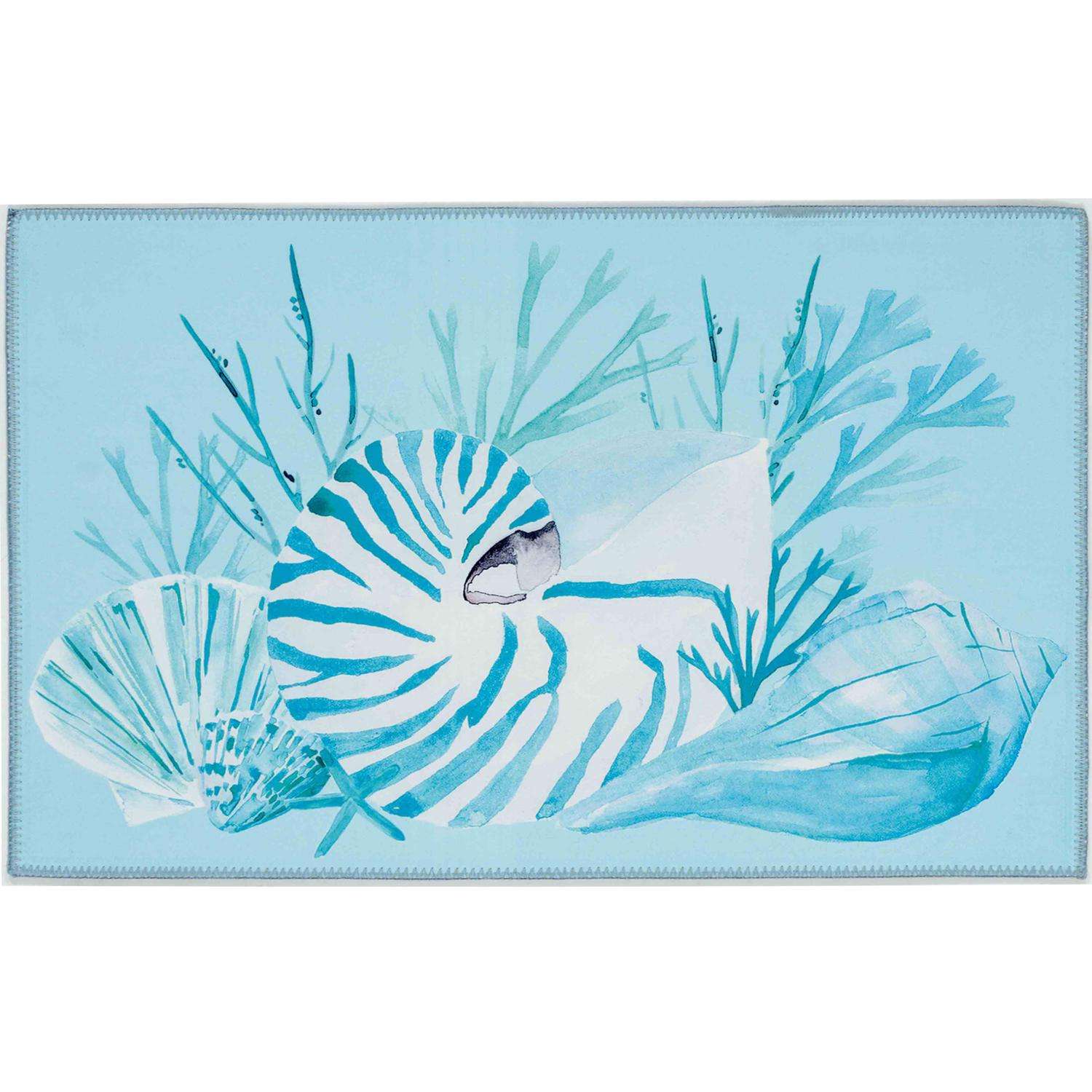 Olivia's Home 22 In. W X 32 In. L Blue/White Nautilus In Coral Polyester Rug