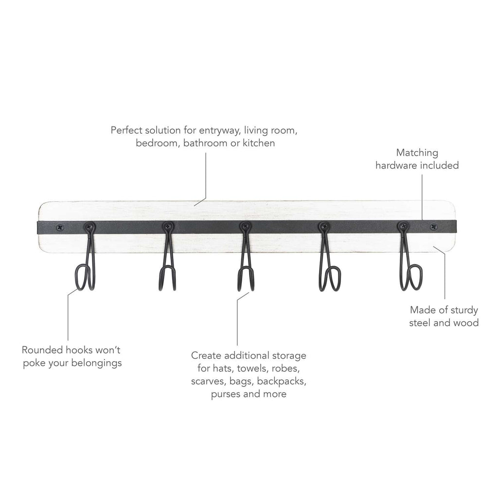  Spectrum 4 In. H X 1.93 In. W X 18 In. L White Wash/ Industrial Gray Steel/Wood Wall Mount Hook Rack
