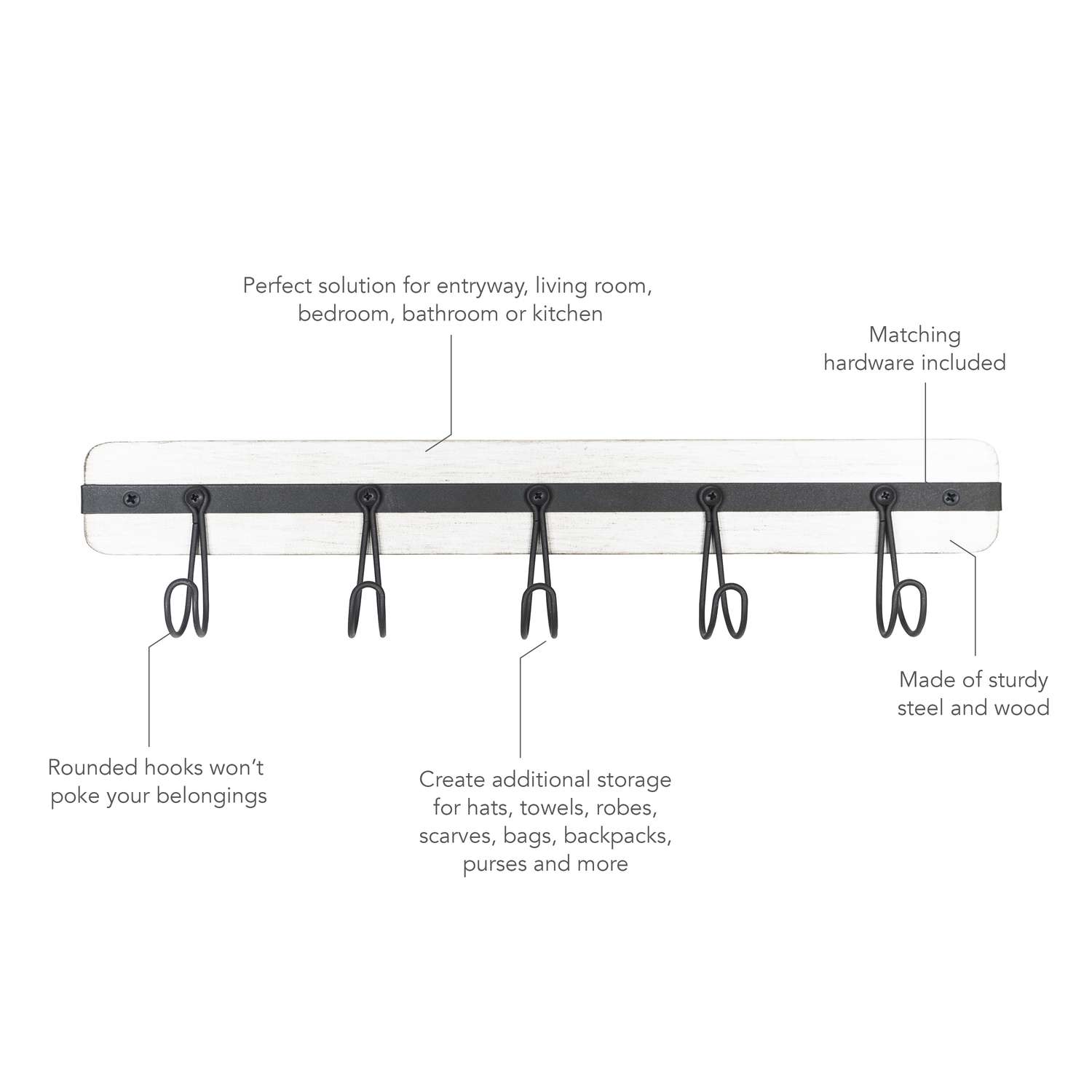  Spectrum 4 In. H X 1.93 In. W X 18 In. L White Wash/ Industrial Gray Steel/Wood Wall Mount Hook Rack