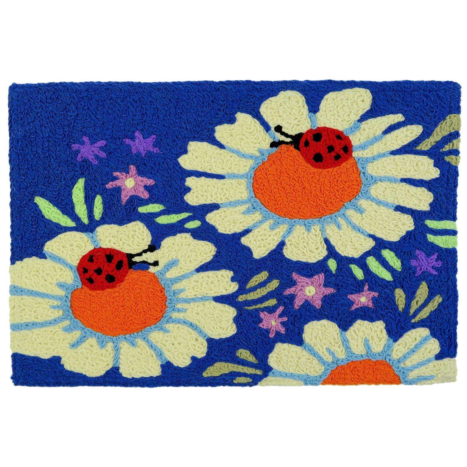  Jellybean 20 In. W X 30 In. L Multicolored Ladybugs On Daisies Polyester Rug