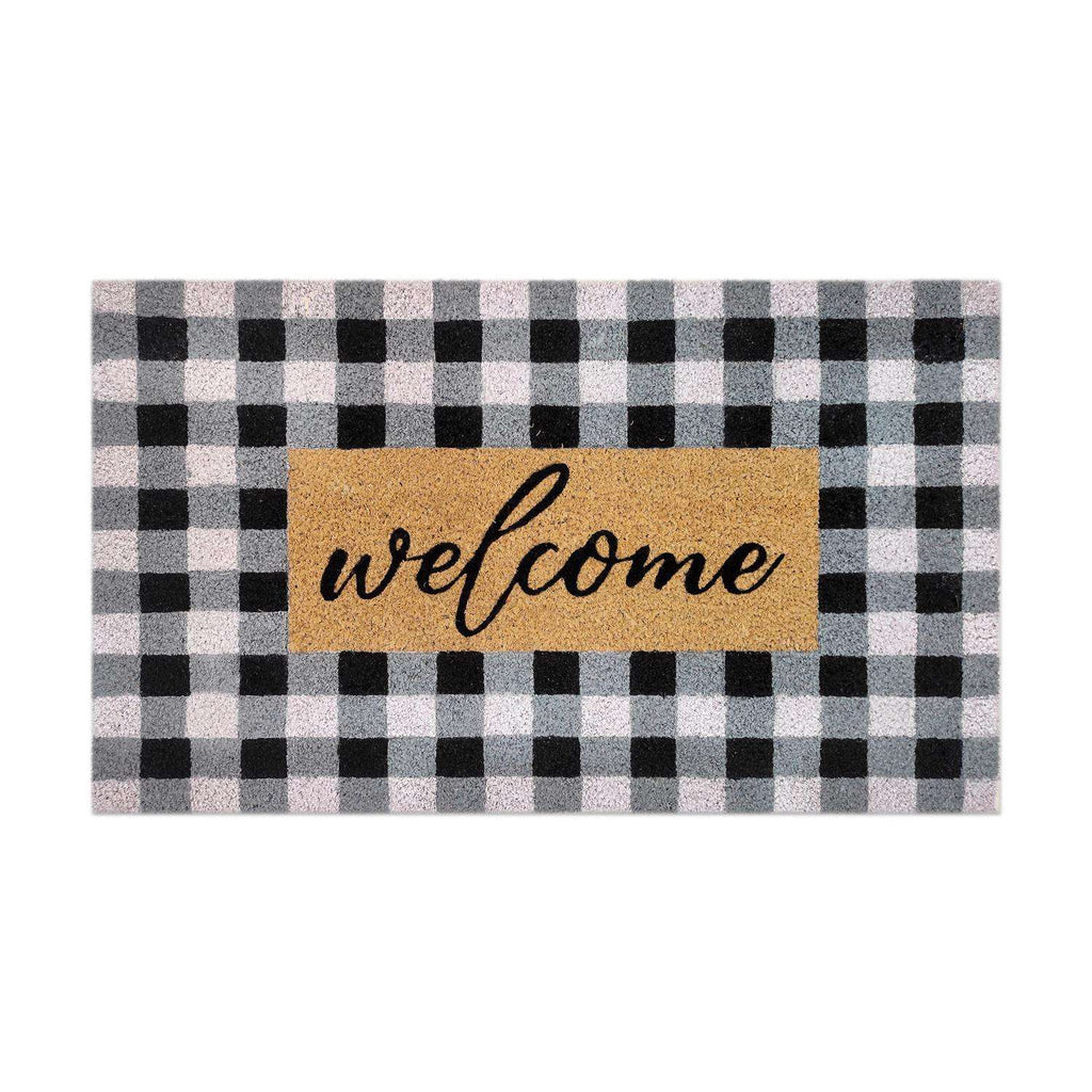  First Concept 18 In. W X 30 In. L Black/White Checkers Welcome Coir Door Mat