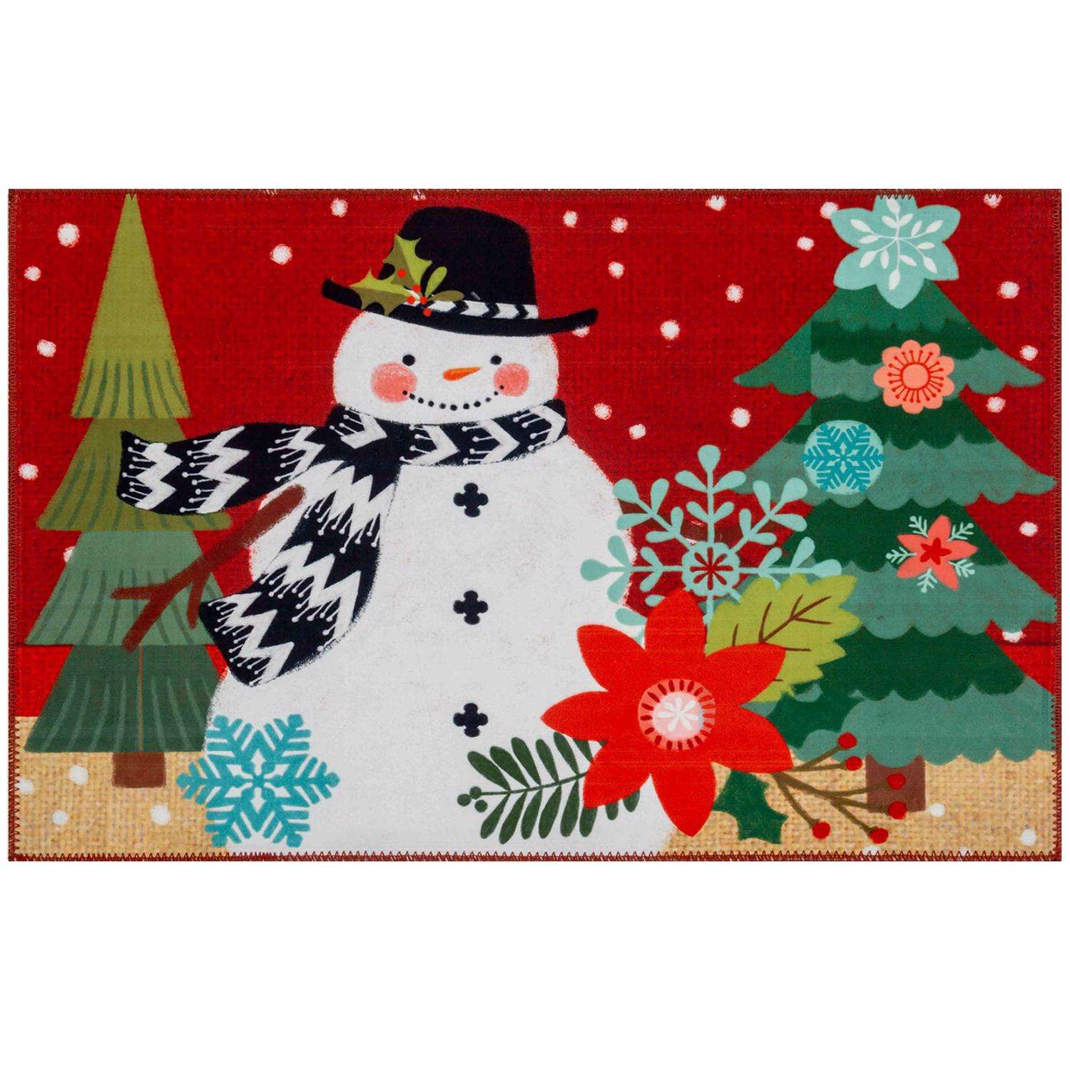  Olivia's Home 22 In. W X 32 In. L Multicolored Snowman On Burlap Polyester Rug