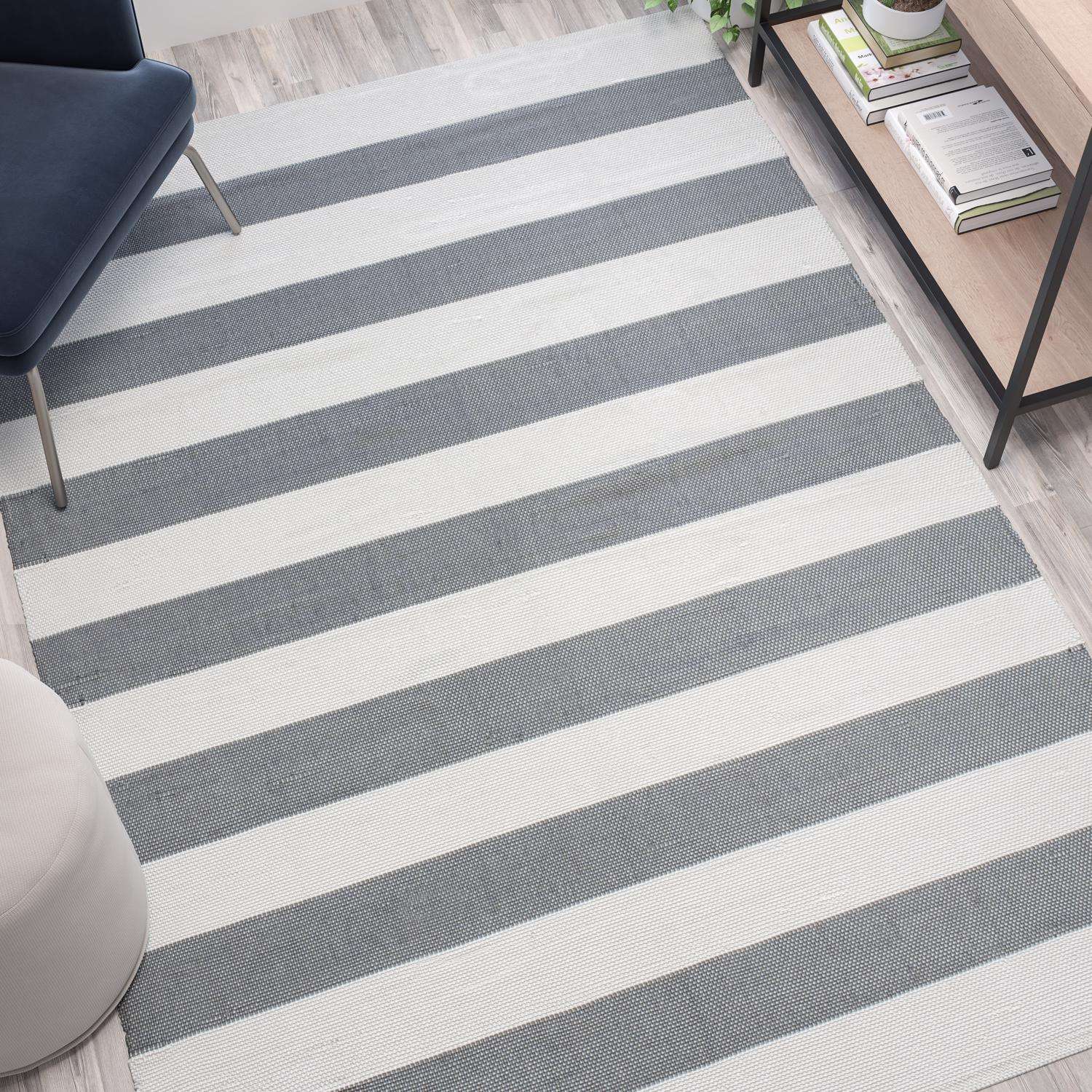  Flash Furniture 81.5 In. W X 60 In. L Gray/White Polypropylene Rug