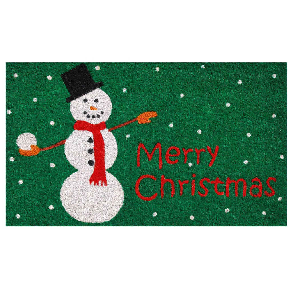  Home & More 1.42 W X 2.42 L Green Christmas Snowman Coir Door Mat