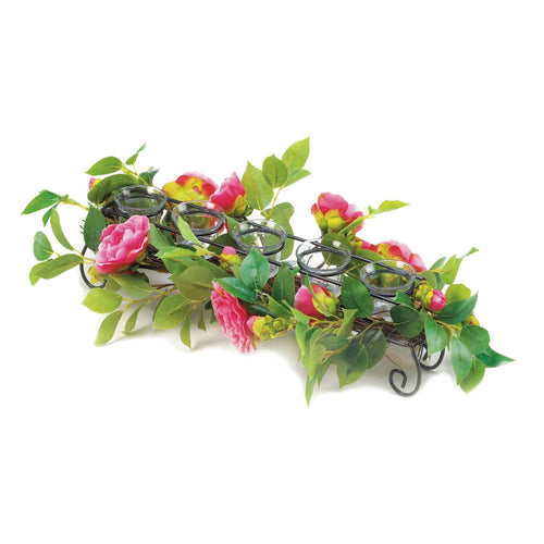  Accent Plus 4.75 In. H X 9 In. W X 18 In. L Pink Flowers Glass/Metal Decorative Candle Holder