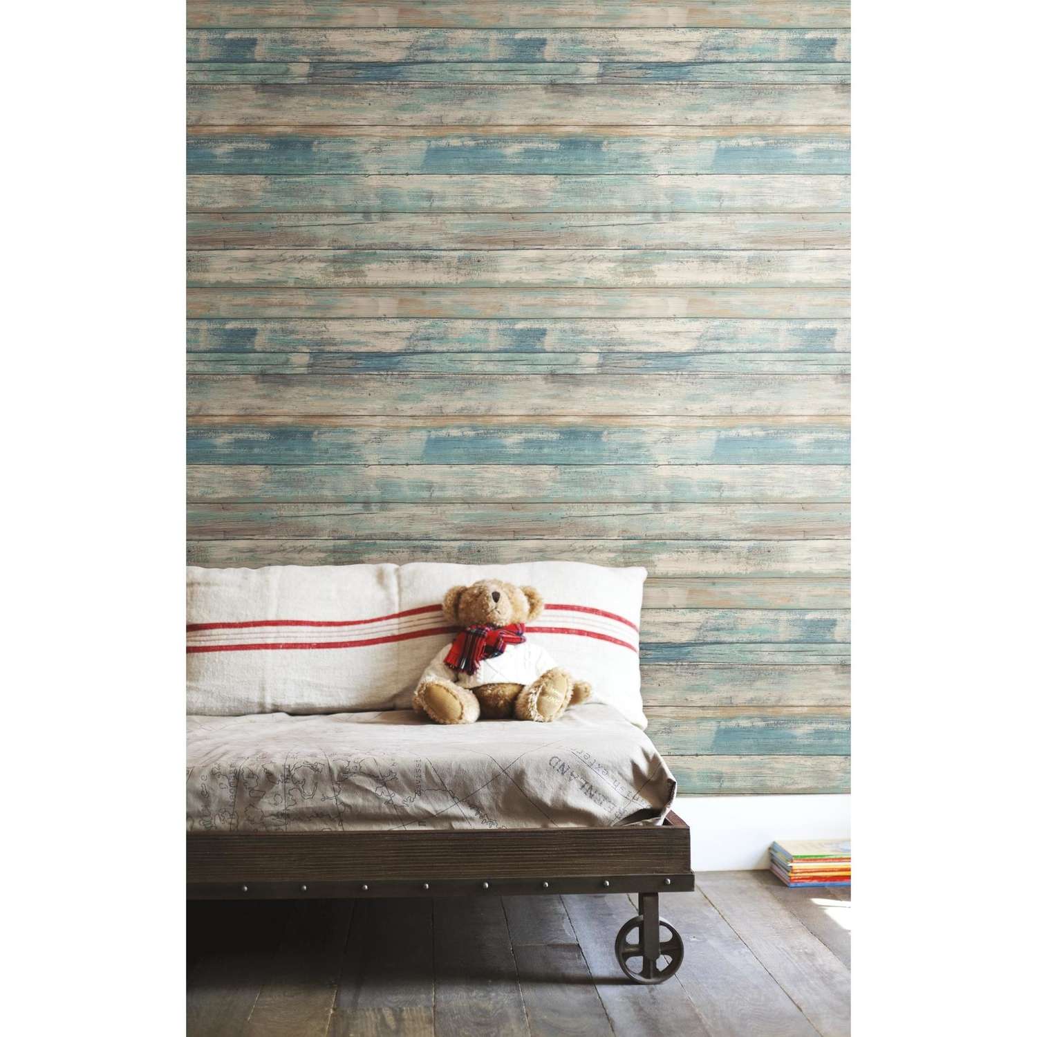  RoomMates 20.5 In. W X 16.5 Ft. L Distressed Wood Blue Vinyl Peel And Stick Wallpaper