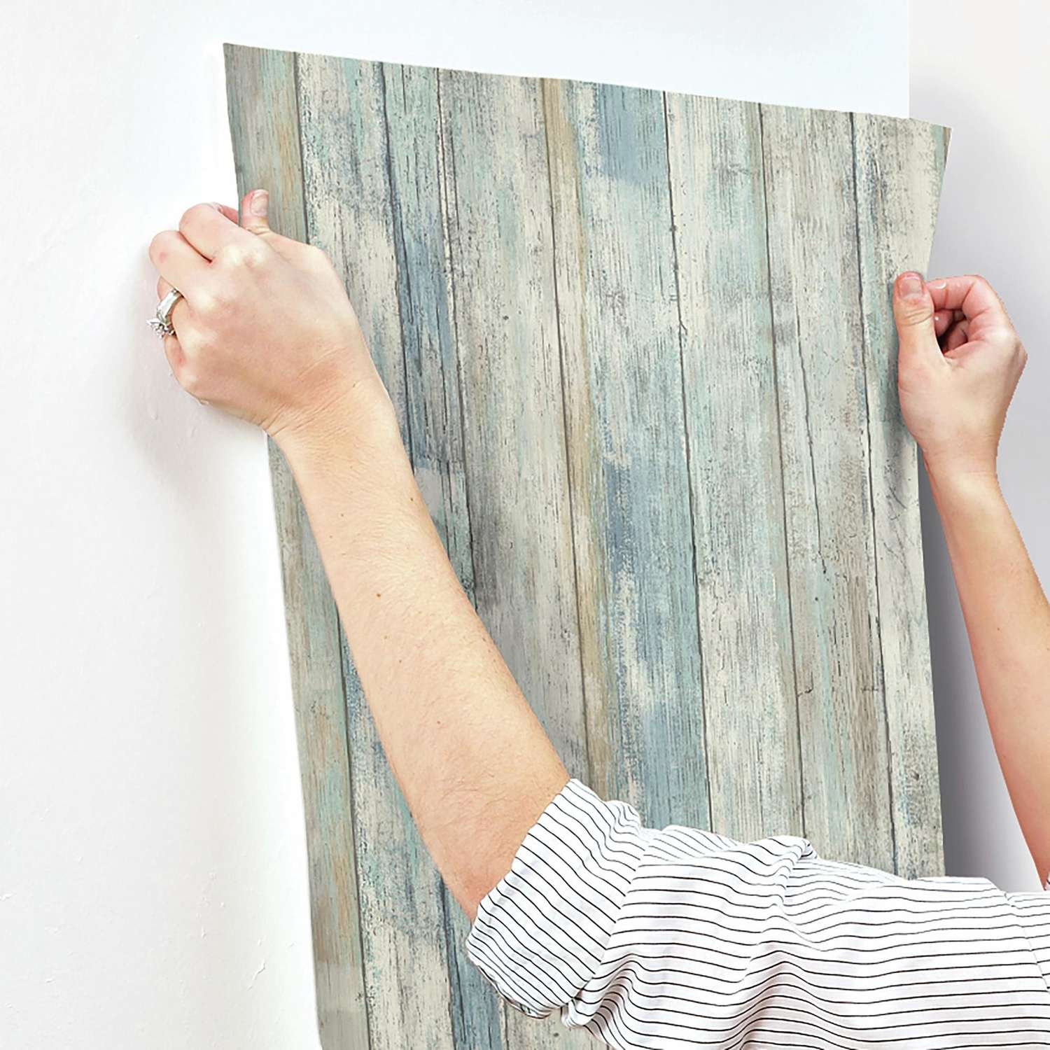  RoomMates 20.5 In. W X 16.5 Ft. L Distressed Wood Blue Vinyl Peel And Stick Wallpaper