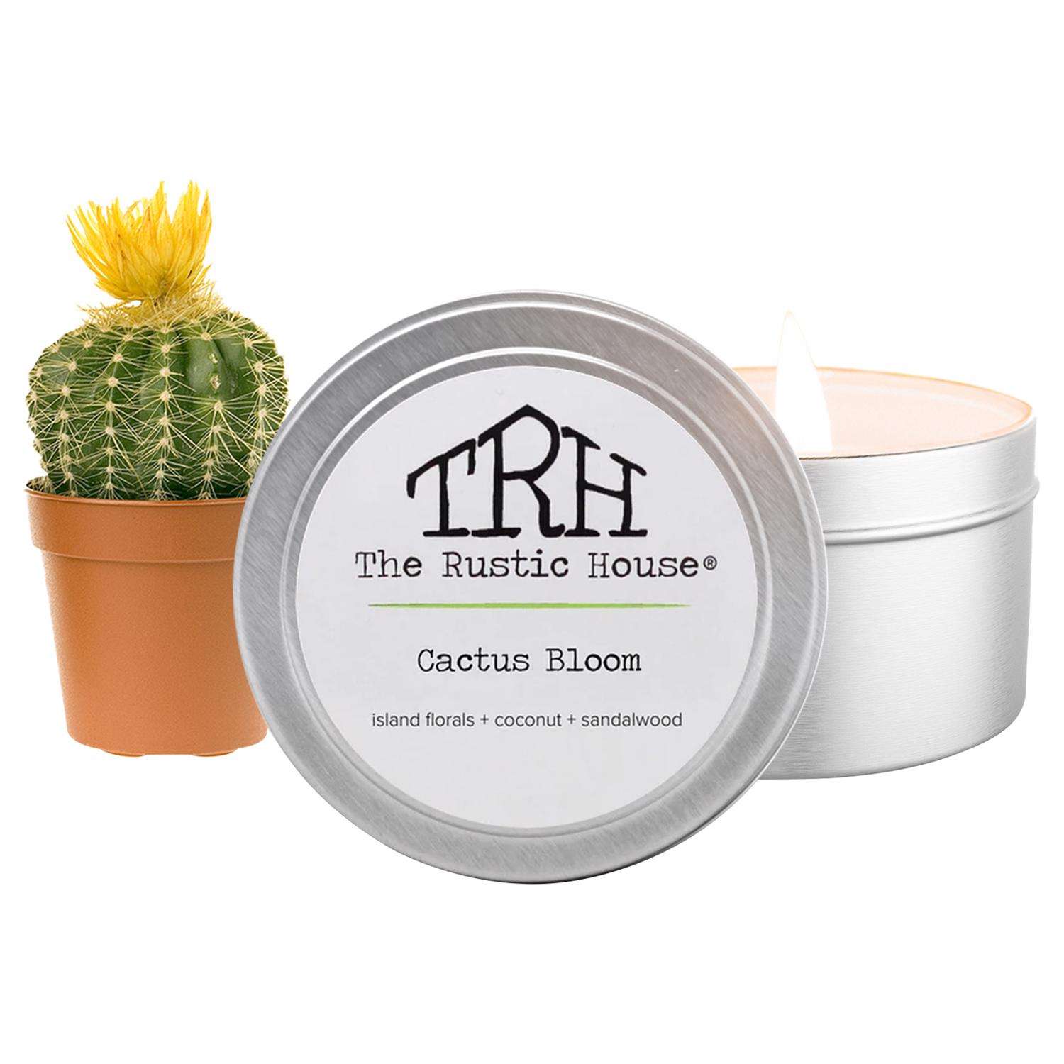  The Rustic House Silver Cactus Bloom Scent Travel Candle 4 Oz