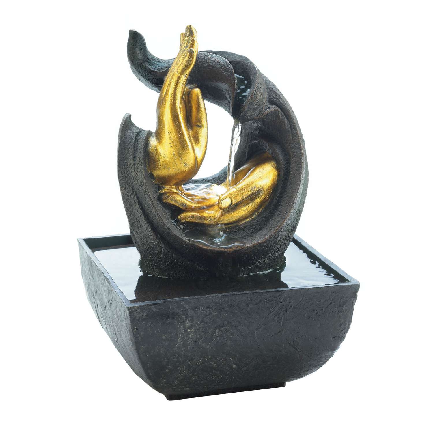  Cascading Fountains 8 In. H X 5.25 In. W X 5.25 In. L Golden Abstract Accent Poly Resin Tabletop Fou