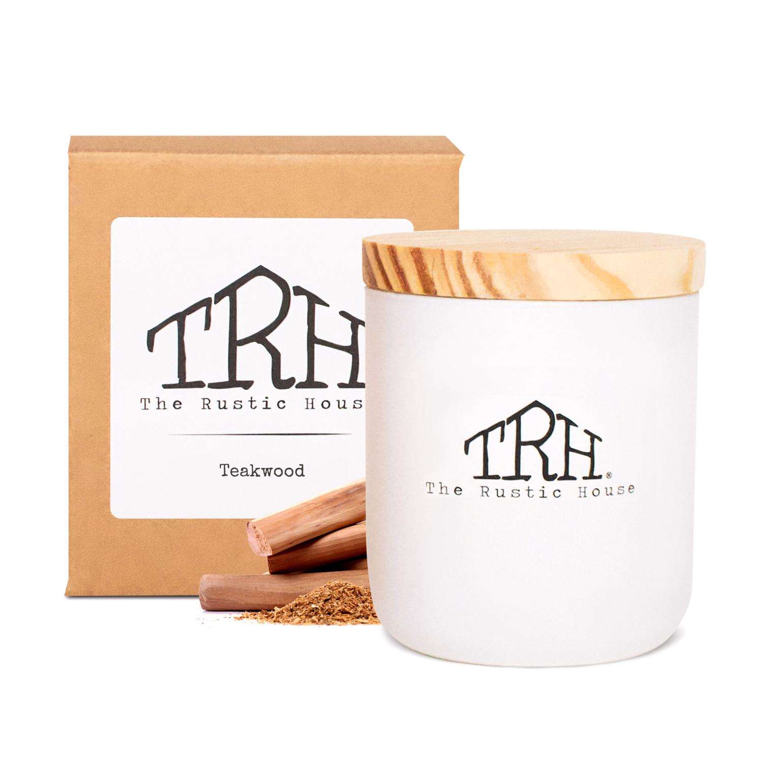 The Rustic House White Teakwood Scent Candle 8 Oz