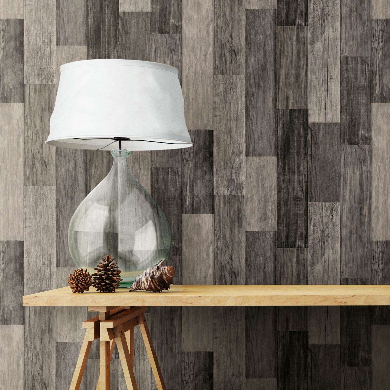  RoomMates 20.5 In. W X 16.5 Ft. L Weathered Wood Plank Black Vinyl Peel And Stick Wallpaper