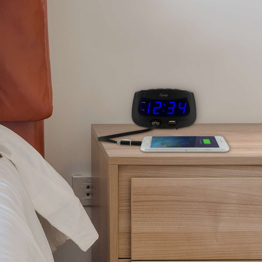  La Crosse Technology Equity 4.92 In. Black USB Alarm Clock LED Plug-In