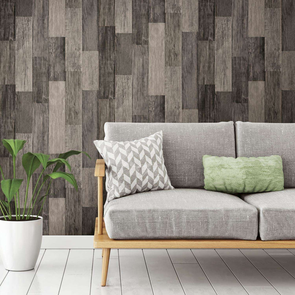  RoomMates 20.5 In. W X 16.5 Ft. L Weathered Wood Plank Black Vinyl Peel And Stick Wallpaper