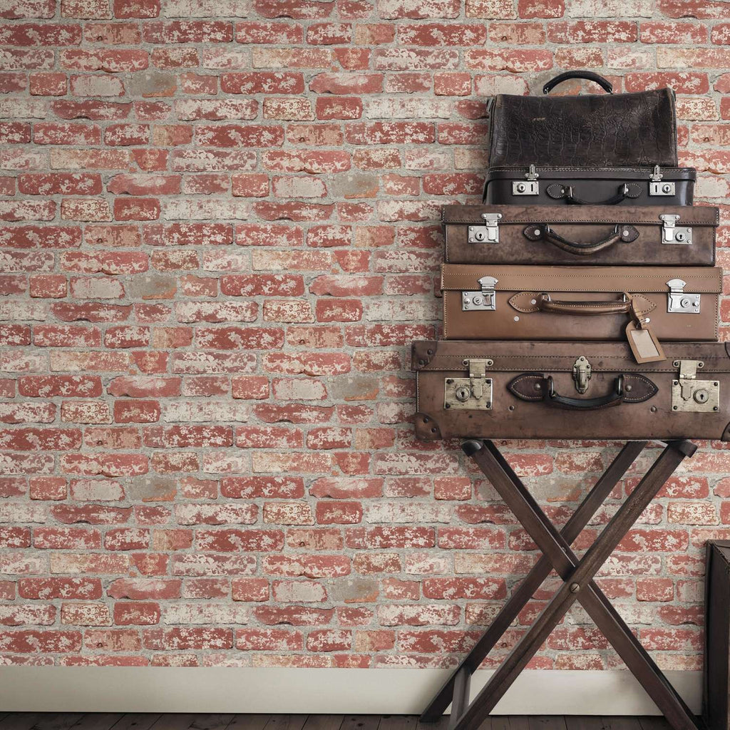  RoomMates 20.5 In. W X 16.5 Ft. L Stuccoed Dark Red Brick Vinyl Peel And Stick Wallpaper