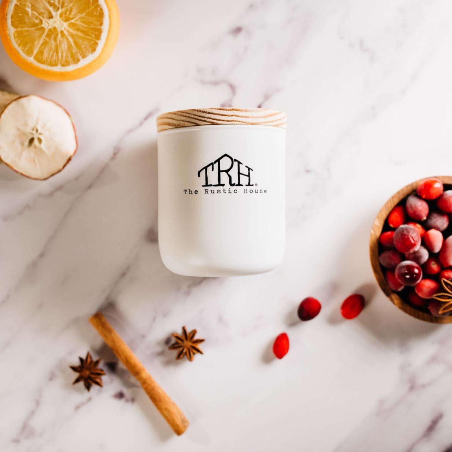  The Rustic House White Cranberry/Spice Scent Candle 8 Oz
