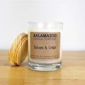  Kalamazoo Candle Company Clear Glass Jar With White Soy Wax, Wood Lid Balsam & Cedar Scent Balsam &