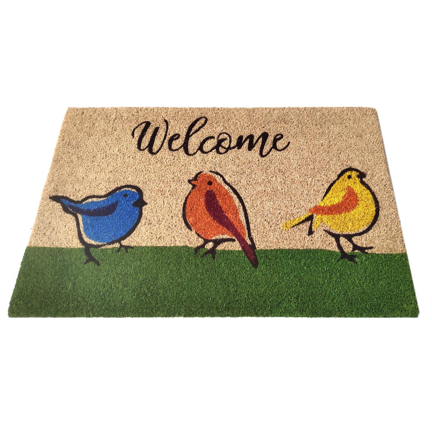  First Concept 18 In. W X 30 In. L Multi-Color Welcome Birds Coir Door Mat