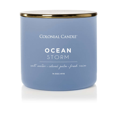  Colonial Candle Pop Of Color Blue/Copper Ocean Storm Scent Candle Jar 14.5 Oz