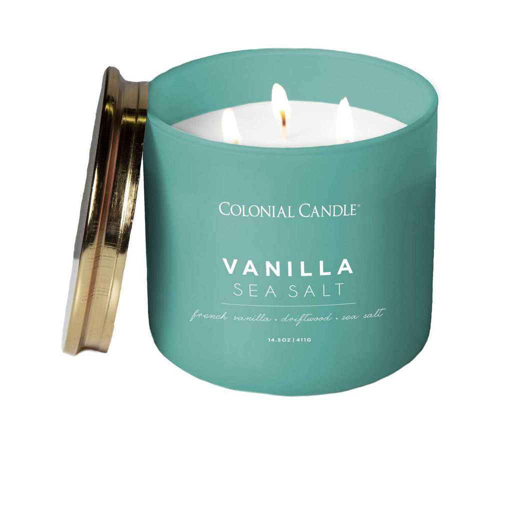  Colonial Candle Pop Of Color Blue/Copper Vanilla Sea Salt Scent Candle Jar 14.5 Oz
