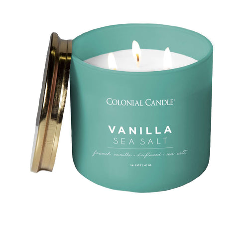  Colonial Candle Pop Of Color Blue/Copper Vanilla Sea Salt Scent Candle Jar 14.5 Oz