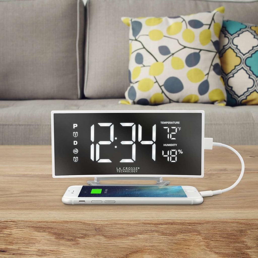  La Crosse Technology 6.5 In. White Mirror Alarm Clock LED Battery Operated