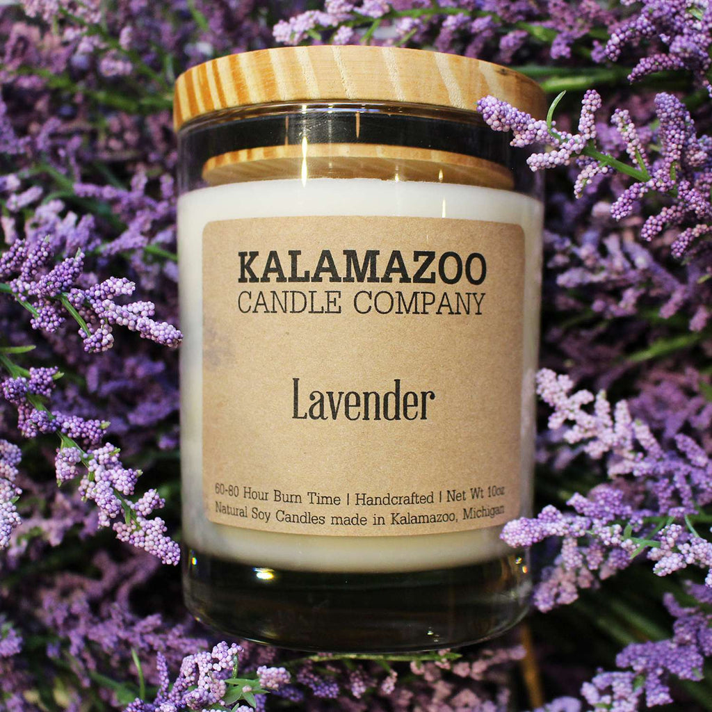  Kalamazoo Candle Company Clear Glass Jar With White Soy Wax, Wood Lid Lavender Scent Lavender, Clear