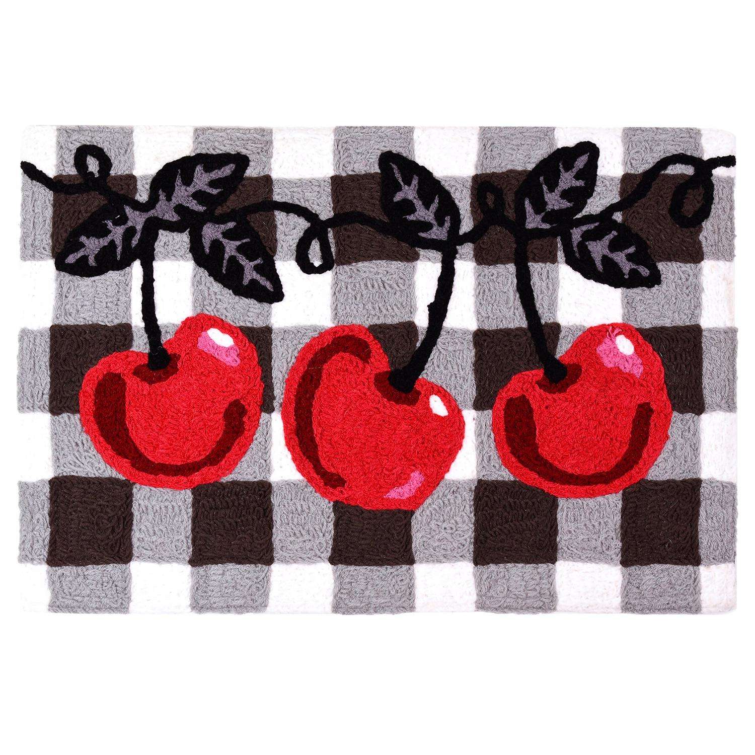  Jellybean 20 In. W X 30 In. L Multicolored Cherries On Checks Polyester Accent Rug