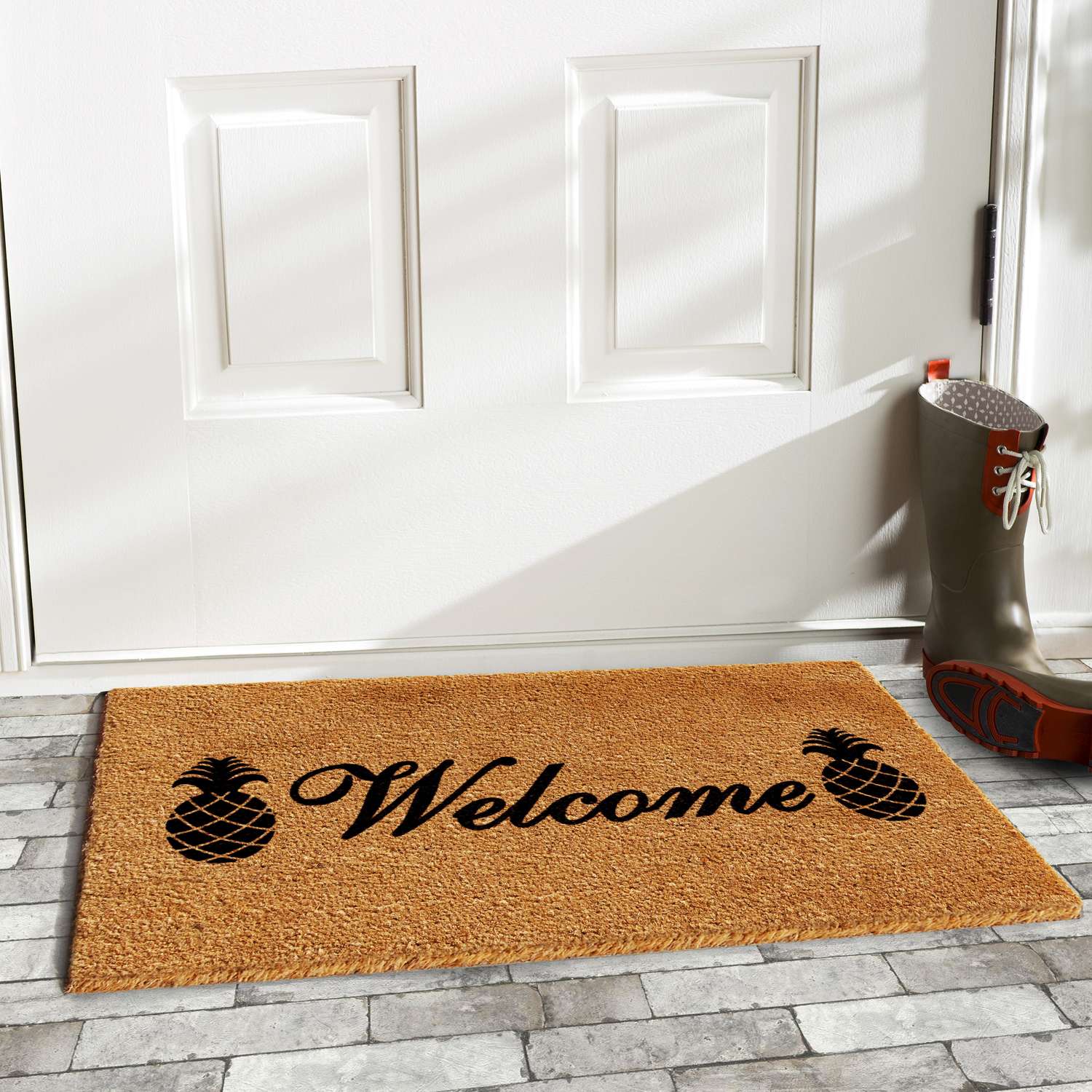  Home & More 1.42 W X 2.42 L Multi-color Welcome Pineapples Coir Door Mat
