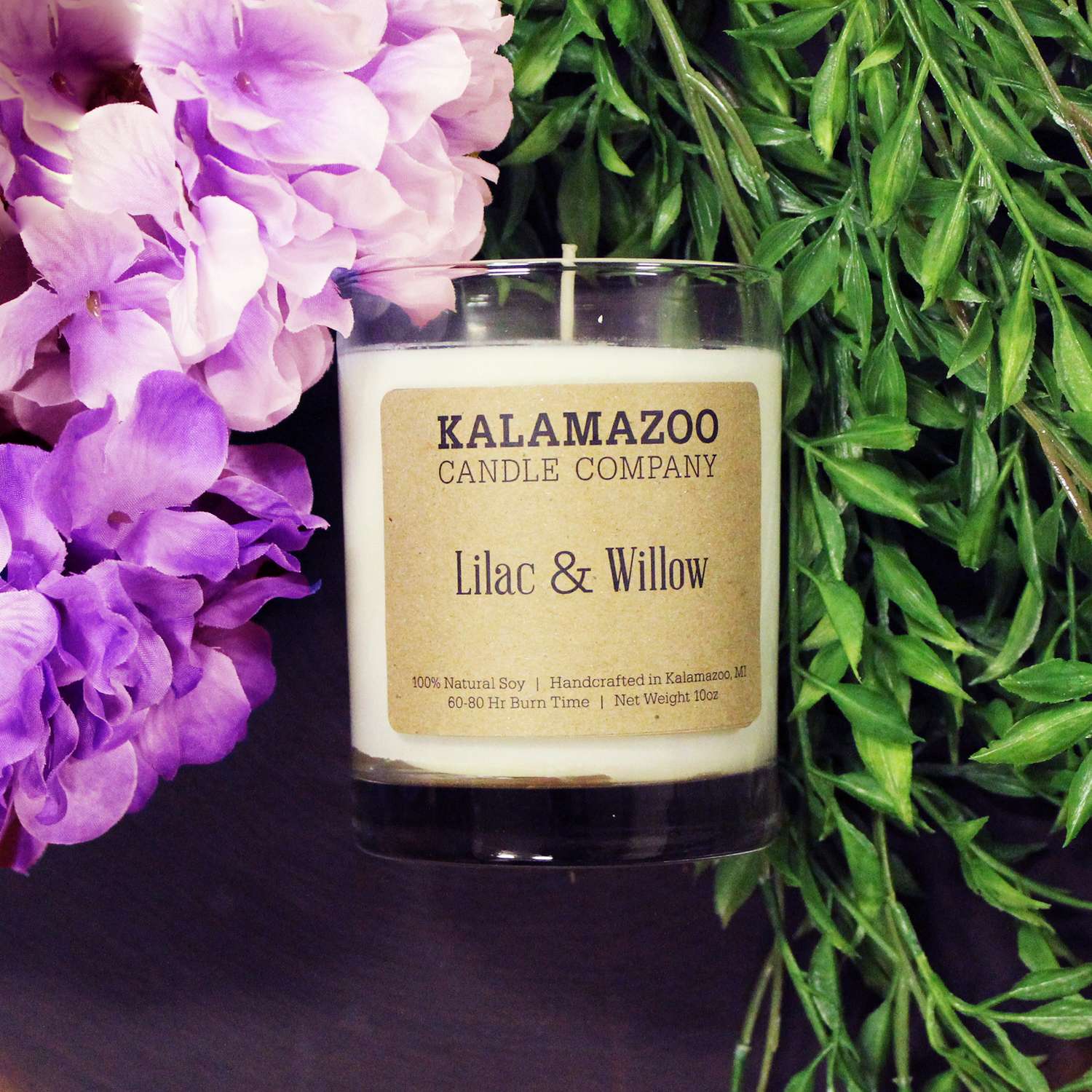 Kalamazoo Candle Company Clear Glass Jar With White Soy Wax, Wood Lid Lilac & Willow Scent Lilac & W