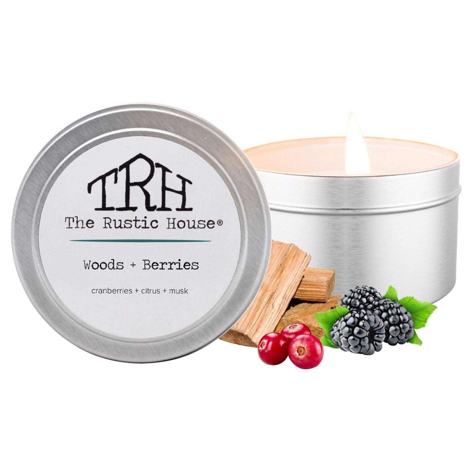  The Rustic House Silver Berries/Woods Scent Travel Candle 4 Oz