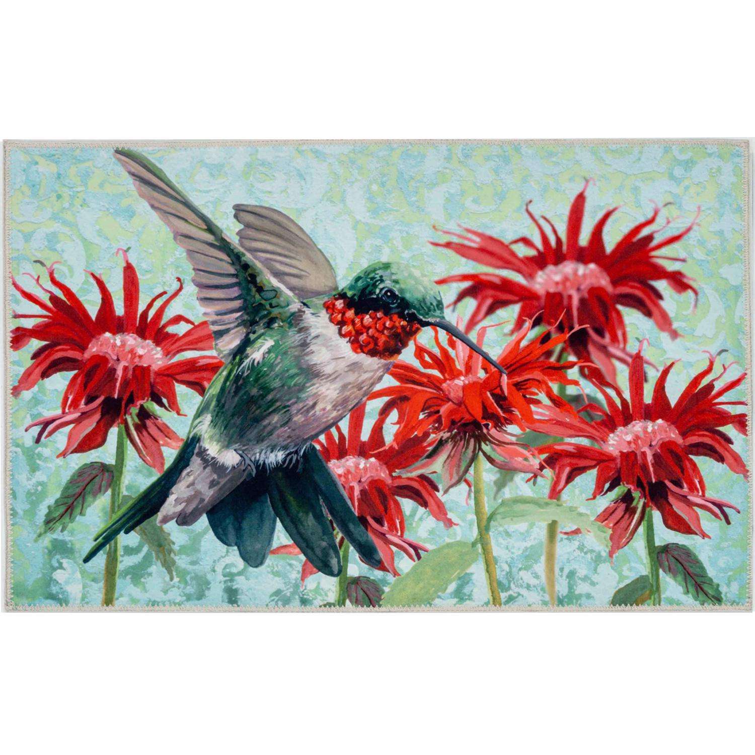  Olivia's Home 22 In. W X 32 In. L Multicolored Hummingbird In Scarlett Blossoms Polyester Rug
