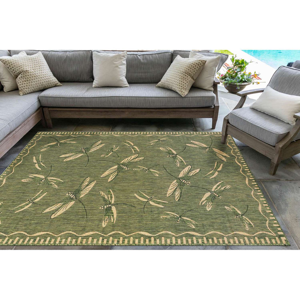  Liora Manne Carmel 4.8 Ft. W X 7.5 Ft. L Green Dragonfly Polypropylene Accent Rug