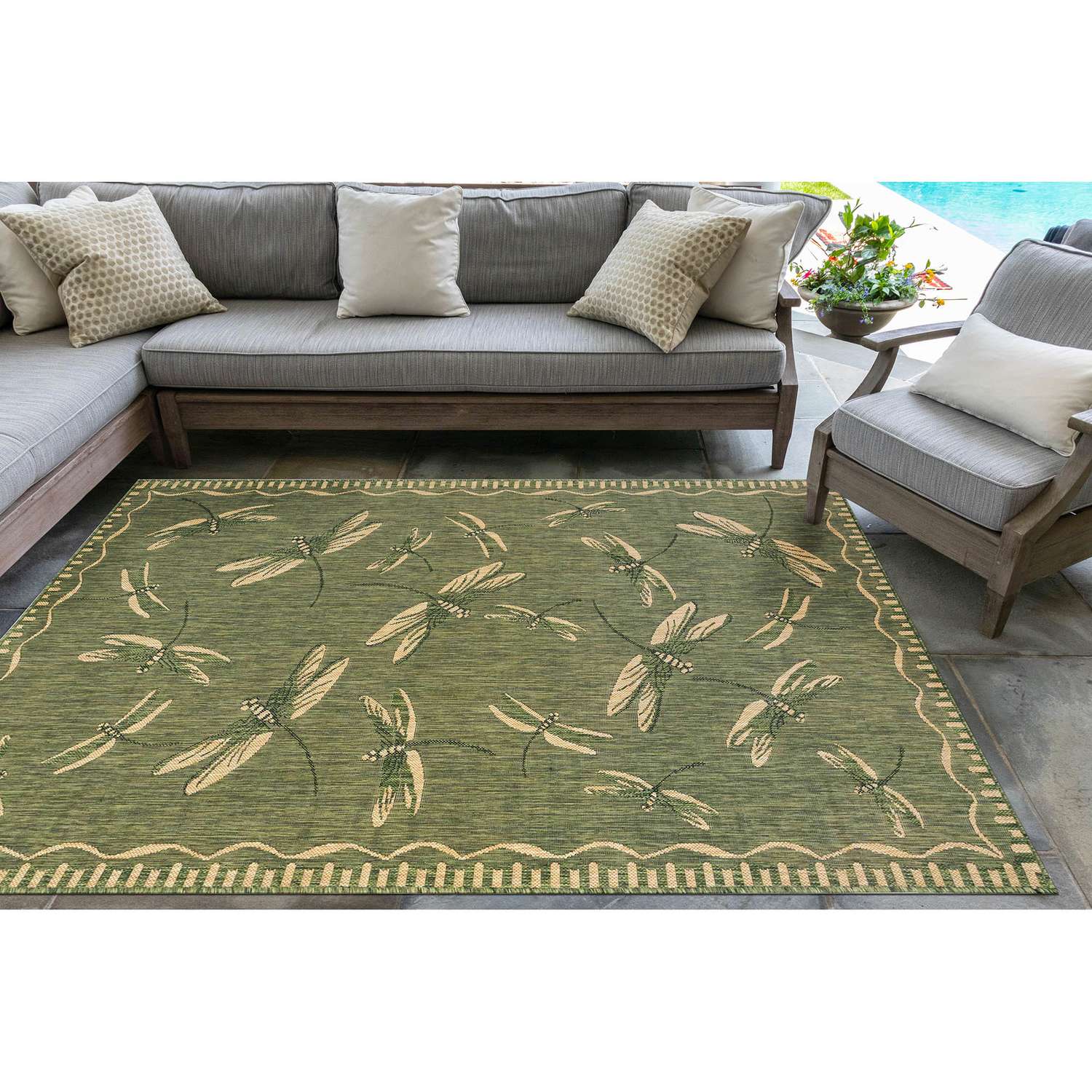  Liora Manne Carmel 4.8 Ft. W X 7.5 Ft. L Green Dragonfly Polypropylene Accent Rug