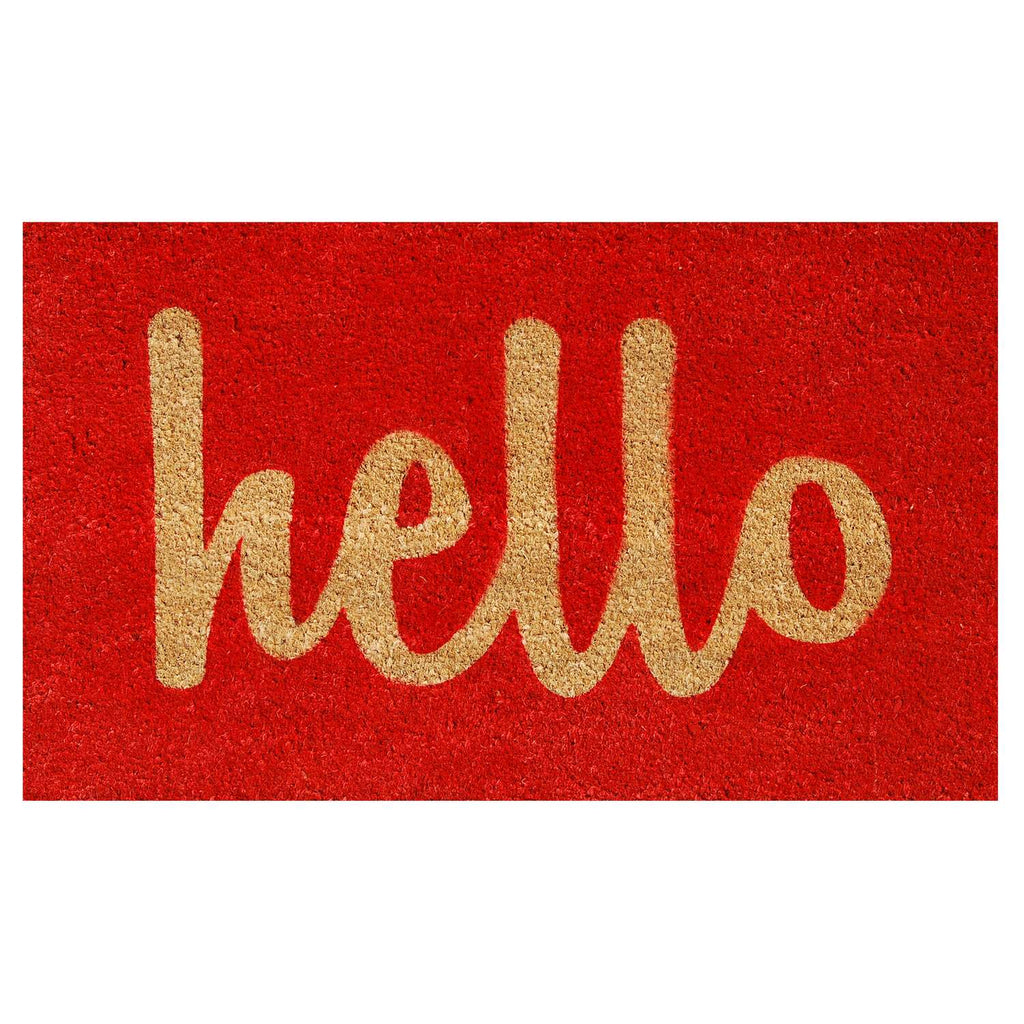  Home & More 1.42 W X 2.42 L Red Hello Script Coir Door Mat