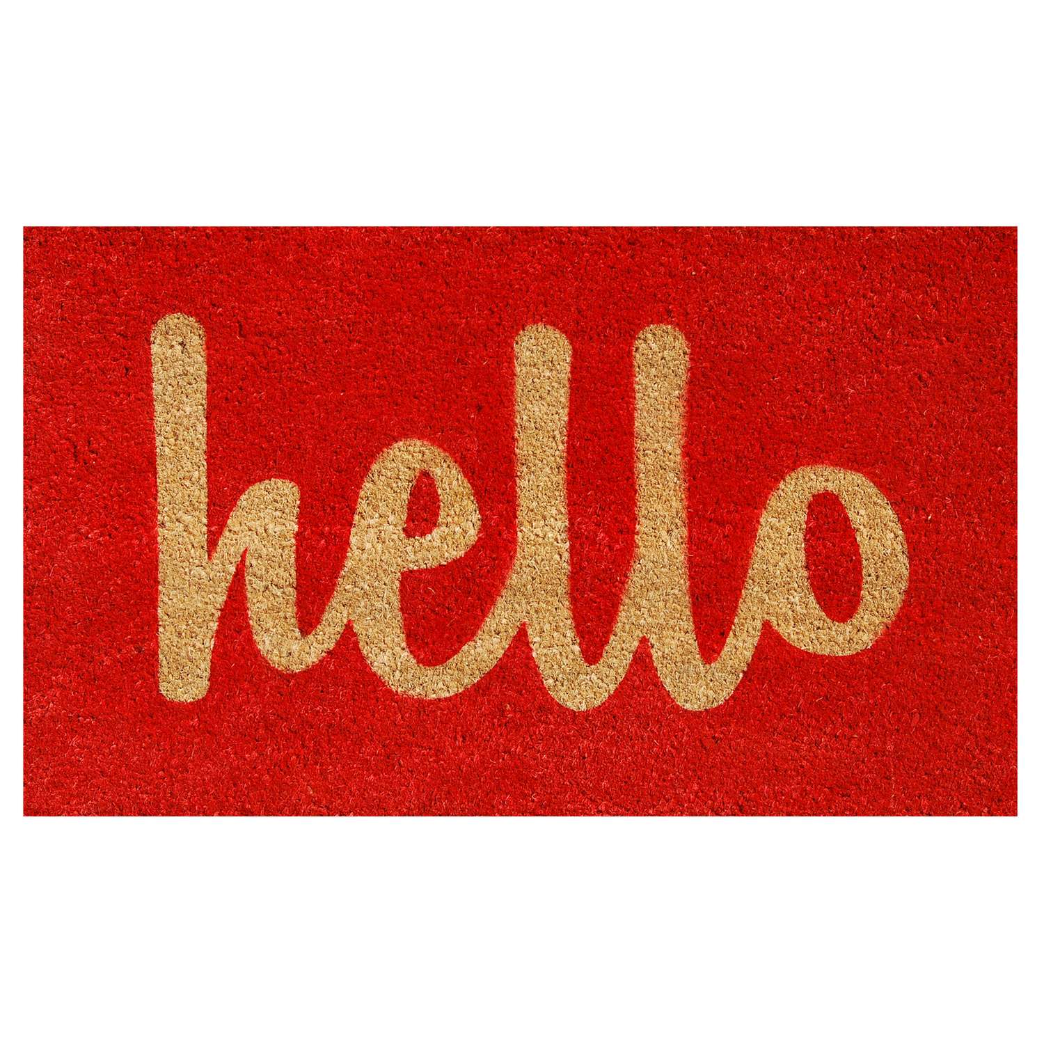  Home & More 1.42 W X 2.42 L Red Hello Script Coir Door Mat