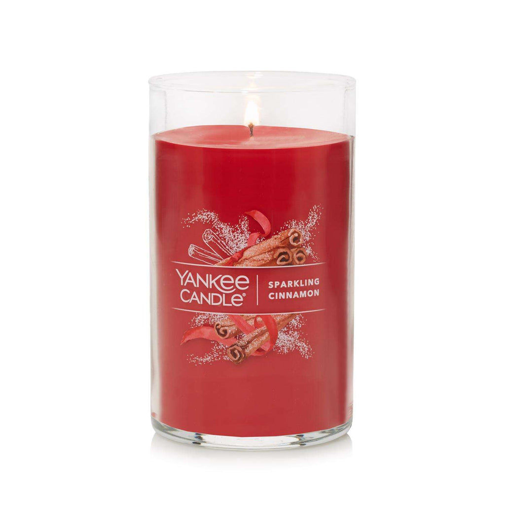  Yankee Candle Signature Red Sparkling Cinnamon Scent Pillar Candle 14.25 Oz