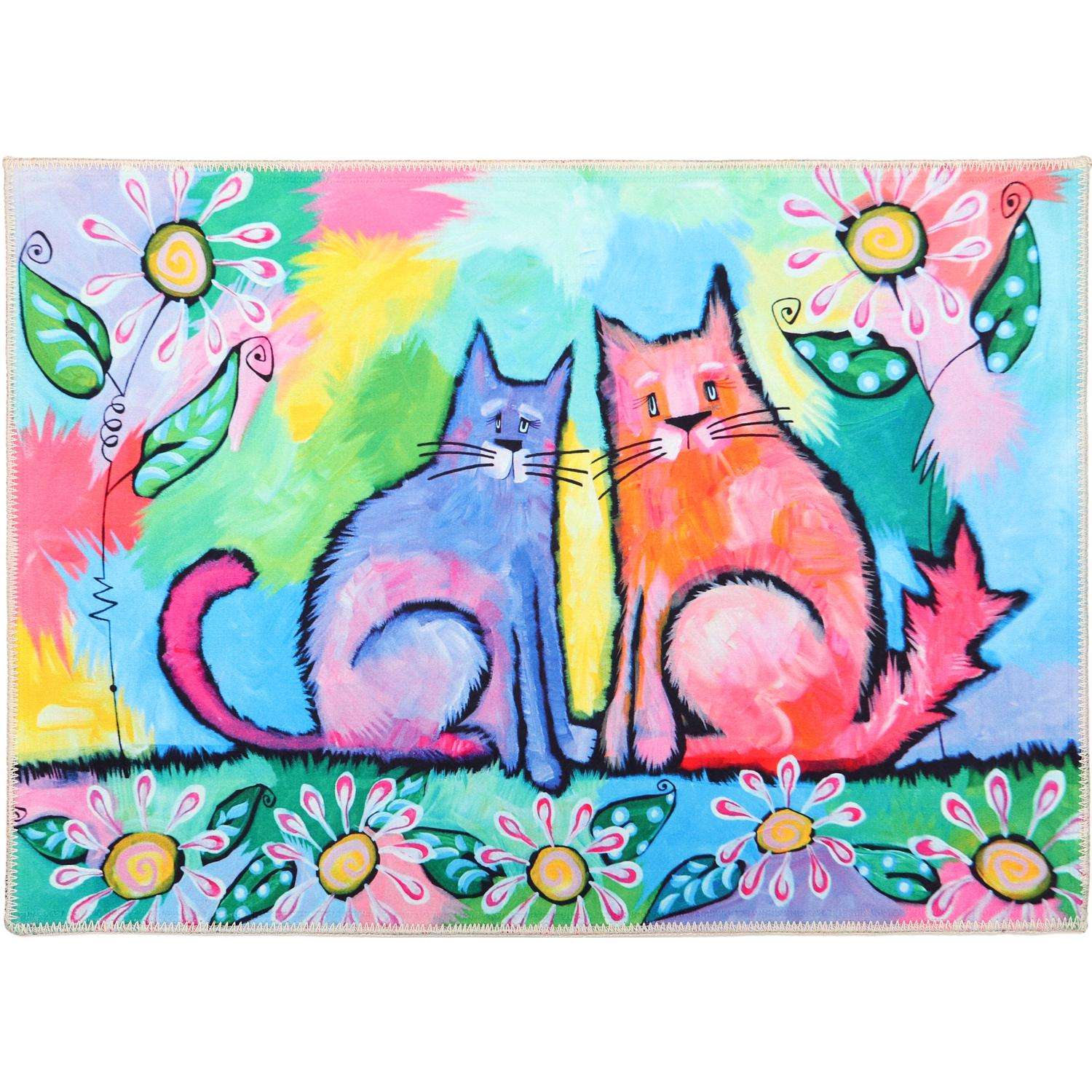  Olivia's Home 22 In. W X 32 In. L Multicolored Furry Felines Polyester Accent Rug
