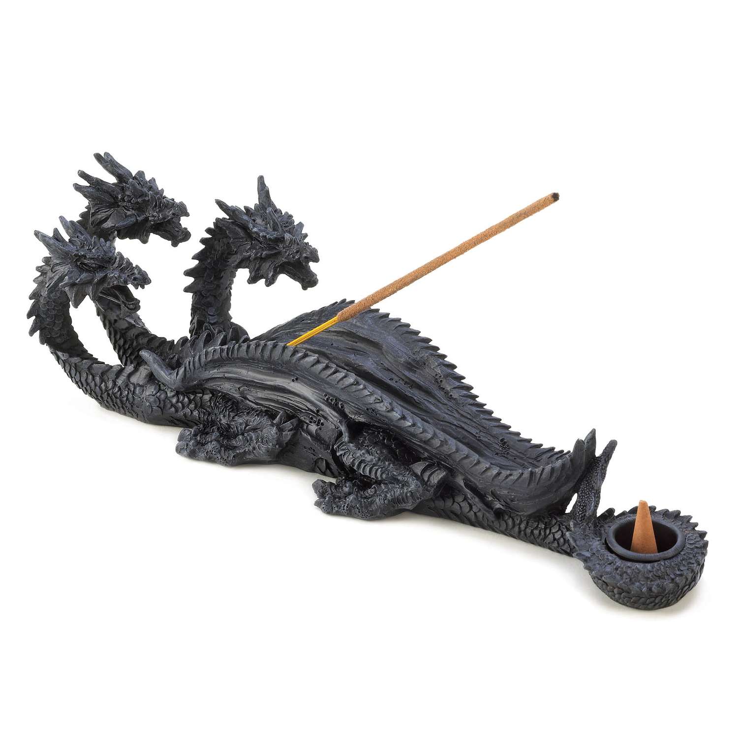  Dragon Crest 3.5 In. H X 3 In. W X 11 In. L Three Headed Dragon Poly Resin Decorative Incense Burner
