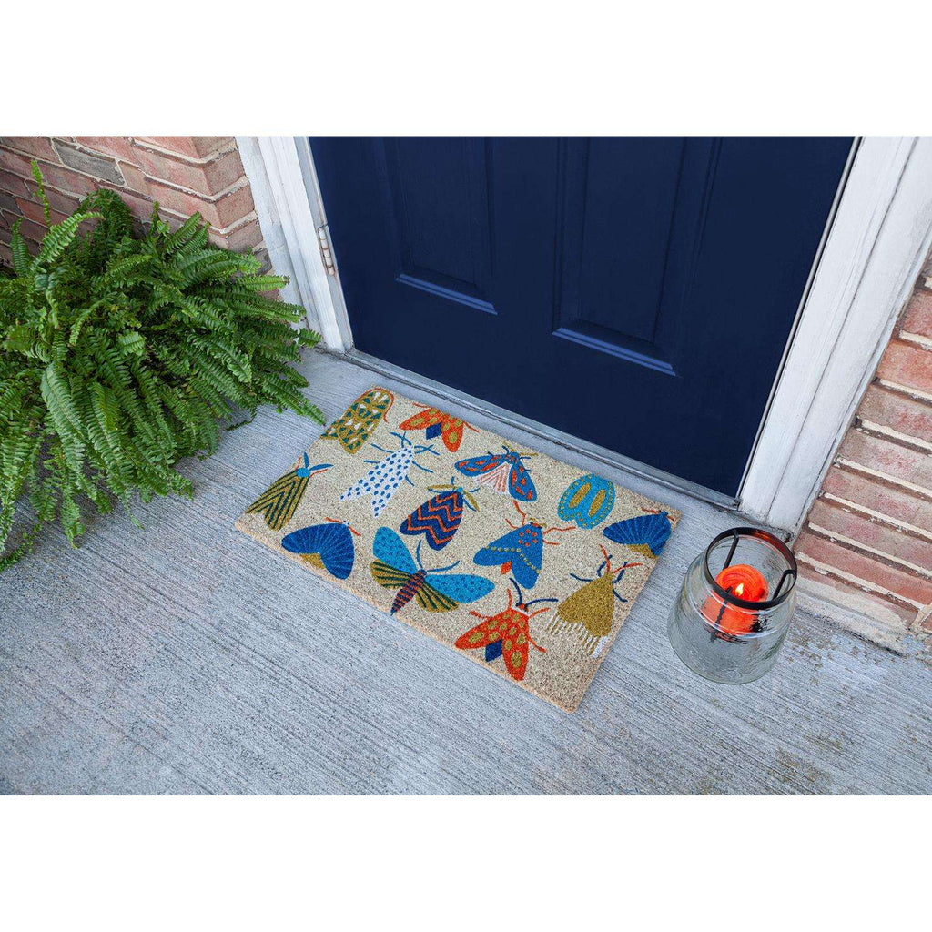  Entryways 17 In. W X 28 In. L Multicolored Moths Coir Door Mat