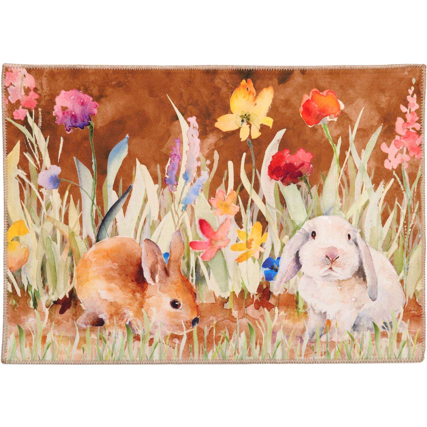  Olivia's Home 22 In. W X 32 In. L Multicolored Springtime Bunnies Polyester Accent Rug