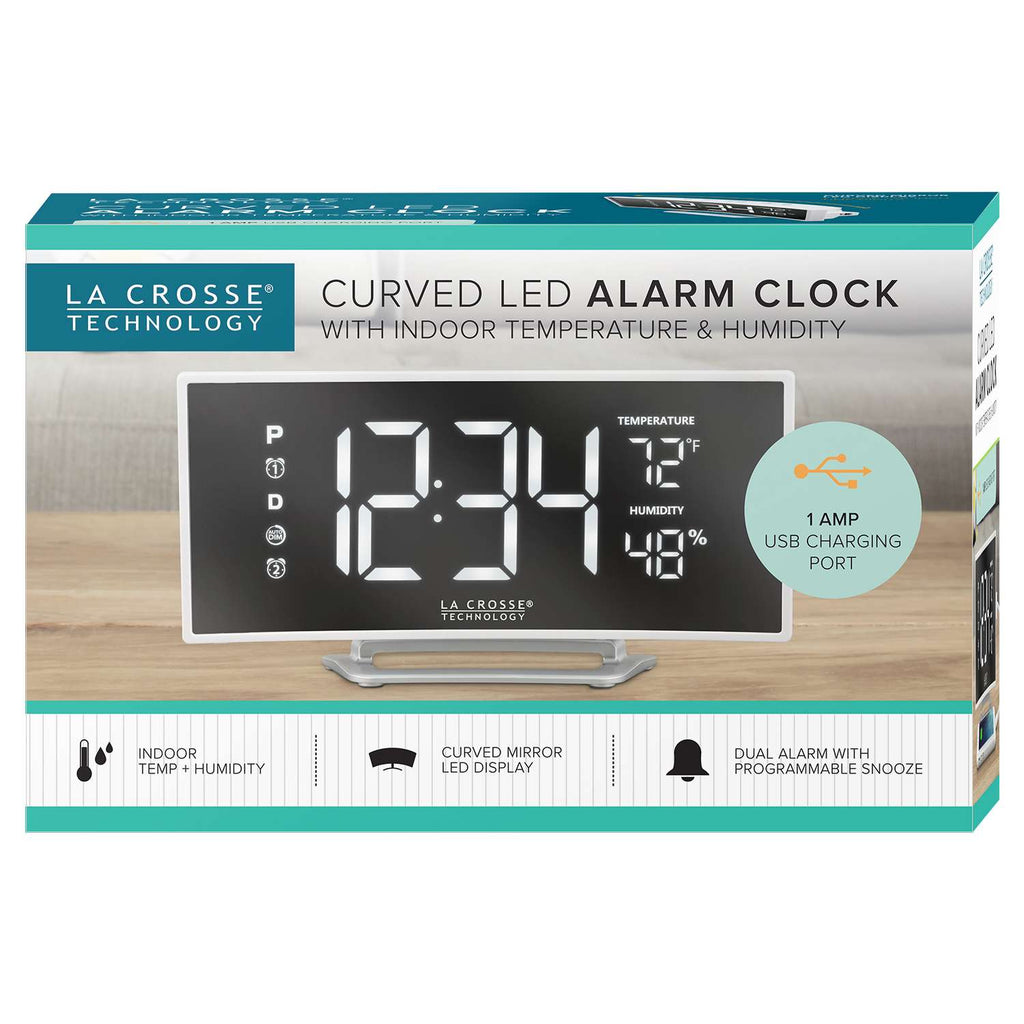  La Crosse Technology 6.5 In. White Mirror Alarm Clock LED Battery Operated